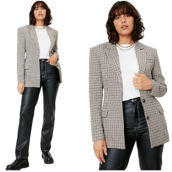 NASTY GAL COLLECTION | Women’s Fitted Waist Houndstooth Blazer Jacket Size 6 - Picture 1 of 12